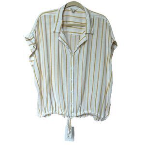 Linen Blend Est 1946 Top Women’s 22 24 White Yellow Stripe Short Sleeve